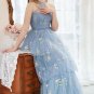 A Line Halter Grey Blue Plus Size Prom Dress with Embroidery