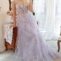 Lavender Tulle A Line Corset Plus Size Prom Dress with Embroidered
