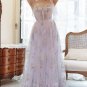 Lavender Tulle A Line Corset Plus Size Prom Dress with Embroidered
