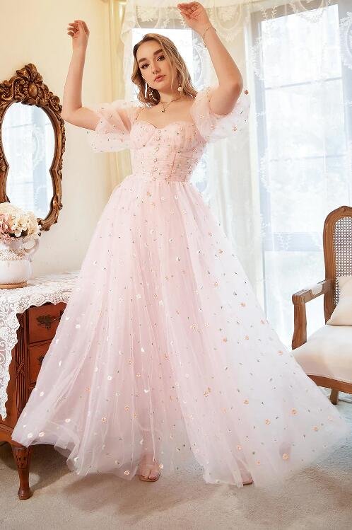 A Line Off the Shoulder Blush Plus Size Prom Dress with Embroidery