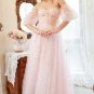A Line Off the Shoulder Blush Plus Size Prom Dress with Embroidery