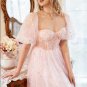 A Line Off the Shoulder Blush Plus Size Prom Dress with Embroidery