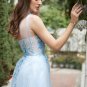 Sky Blue A Line One Shoulder Long Prom Dress with Appliques