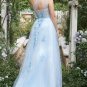 Sky Blue A Line One Shoulder Long Prom Dress with Appliques