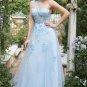 Sky Blue A Line One Shoulder Long Prom Dress with Appliques