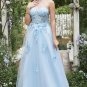 Sky Blue A Line One Shoulder Long Prom Dress with Appliques