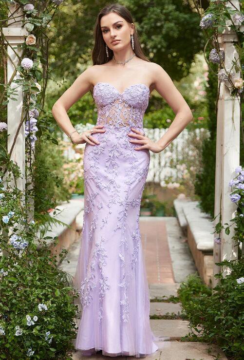 Sweetheart Neck Mermaid Long Purple Prom Dress With Appliques