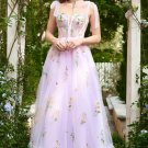 A-line Lilac Embroidery Corset Long Prom Dress