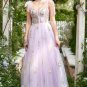 A-line Lilac Embroidery Corset Long Prom Dress