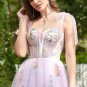 A-line Lilac Embroidery Corset Long Prom Dress