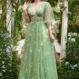 A-Line V-Neck Spaghetti Straps Embroidery Green Long Prom Dress with Slit