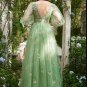 A-Line V-Neck Spaghetti Straps Embroidery Green Long Prom Dress with Slit