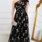 A-Line One Shoulder Black Long Prom Dress With Embroidery