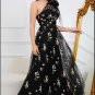 A-Line One Shoulder Black Long Prom Dress With Embroidery