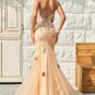 Mermaid Deep V Neck Champagne Long Prom Dress with Criss Cross Back