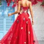 A Line Spaghetti Straps Burgundy Long Prom Dress with Appliques