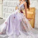 A Line Deep V Neck Lavender Long Prom Dress with Open Back