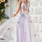 A Line Deep V Neck Lavender Long Prom Dress with Open Back