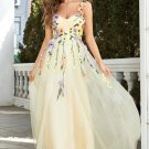 Champagne Spaghetti Straps Prom Dress With 3D Flowers