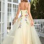 Champagne Spaghetti Straps Prom Dress With 3D Flowers