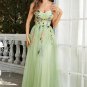 Green Spaghetti Straps Prom Dress With 3D Flowers