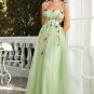 Green Spaghetti Straps Prom Dress With 3D Flowers