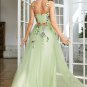 Green Spaghetti Straps Prom Dress With 3D Flowers
