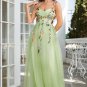 Green Spaghetti Straps Prom Dress With 3D Flowers
