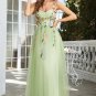 Green Spaghetti Straps Prom Dress With 3D Flowers