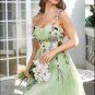 Green Spaghetti Straps Prom Dress With 3D Flowers