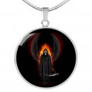 Santa Muerte Grim Reaper Circle Pendant Necklace Stainless Steel or 18k Gold Fin