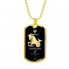 Capricorn Constellation Horoscope Zodiac Necklace 18k Gold Military Dog Tag w 24