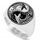 Yin Yan Dragons Stainless Steel Circle Signet Ring
