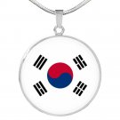 South Korea Flag Love My Country Circle Pendant Necklace Stainless Steel or 18k