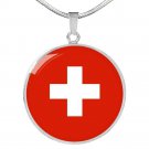 Switzerland Flag Love My Country Handmade Circle Pendant Necklace Stainless Stee