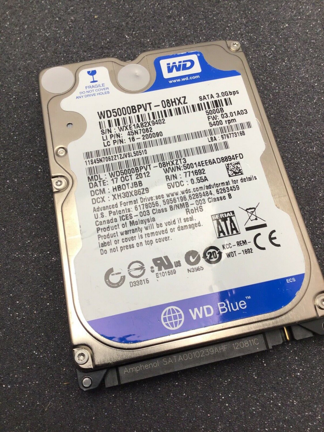 Western Digital WD5000BPVT-08HXZ WD Blue 500GB/ 5400 RPM/ SATA2/ 2.5 Inch