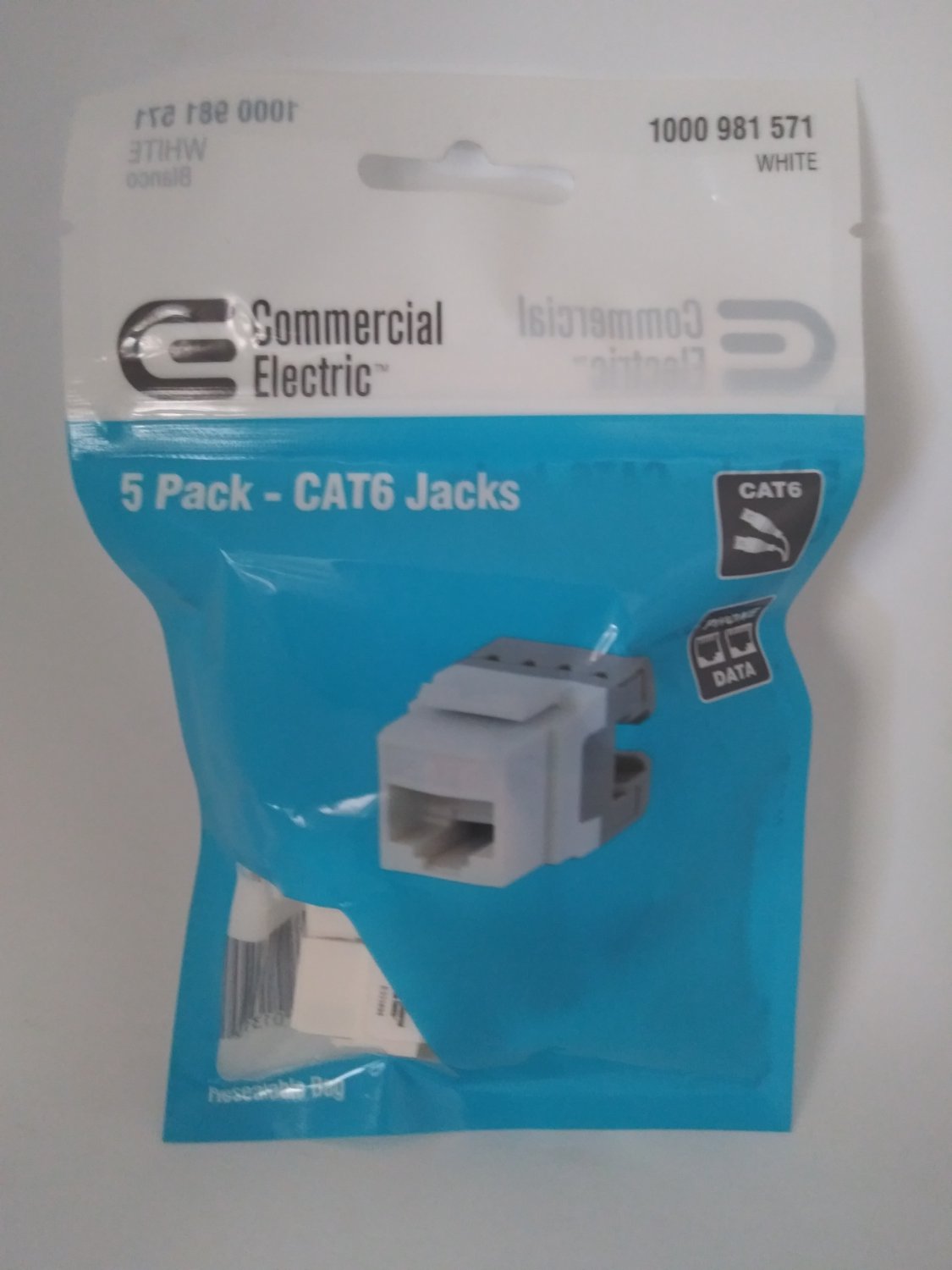 Commercial Electric Cat6 Jack in White, 5 pack