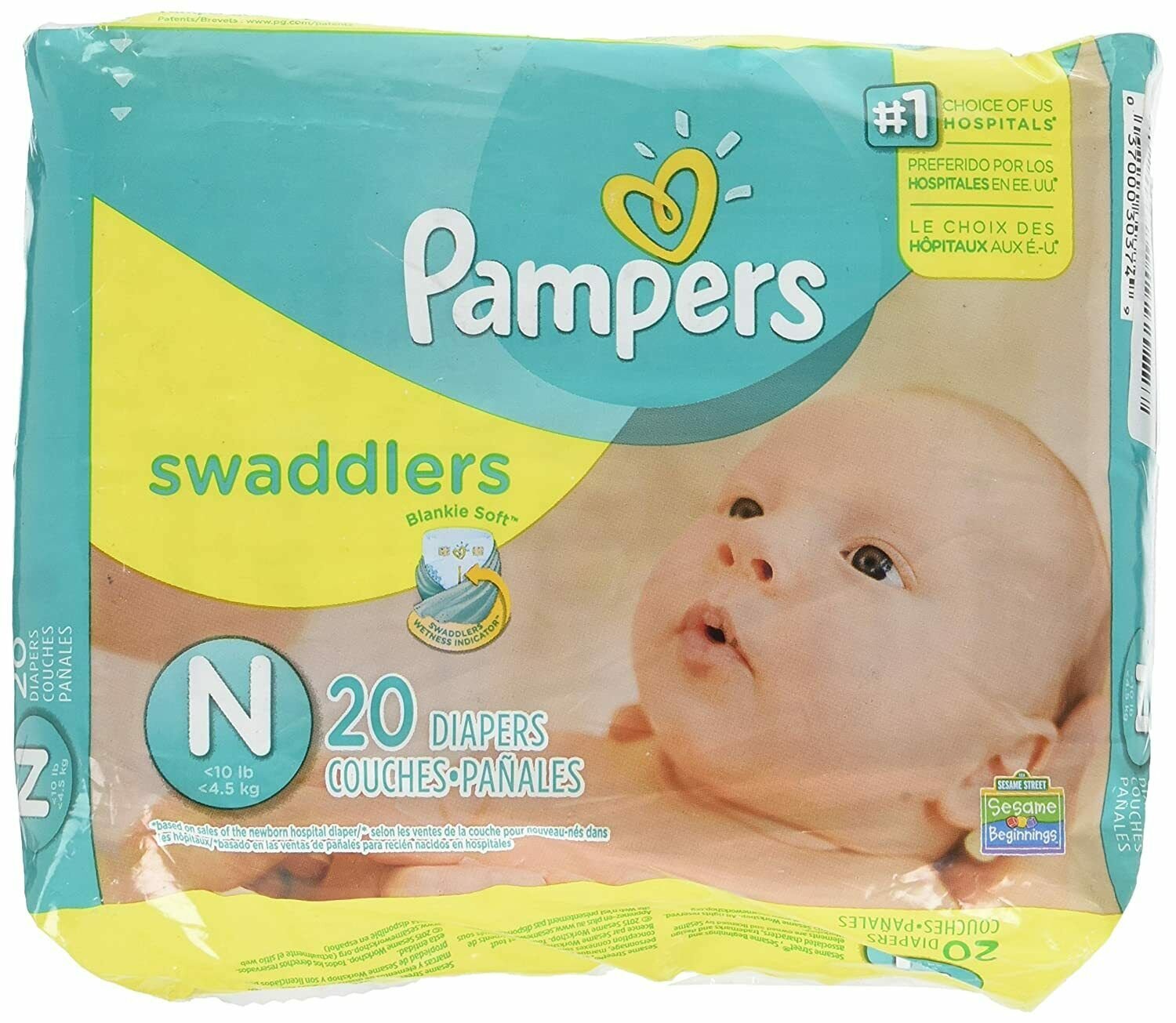 Pampers Swaddlers Diapers, Newborn, 20 Count