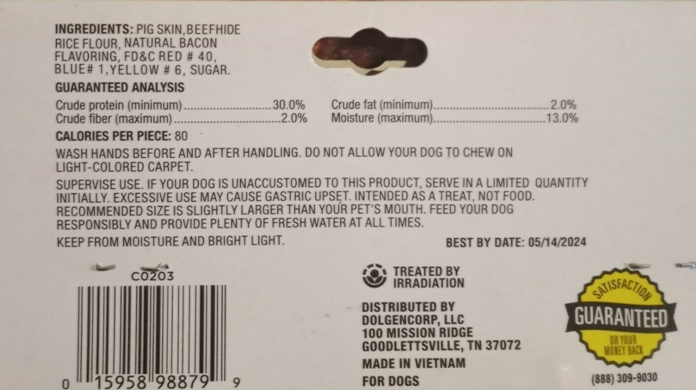 4 Packs (16 ct.) Heartland Farms Wavy Bacon Strips Dog Treats 4/pk. x 4