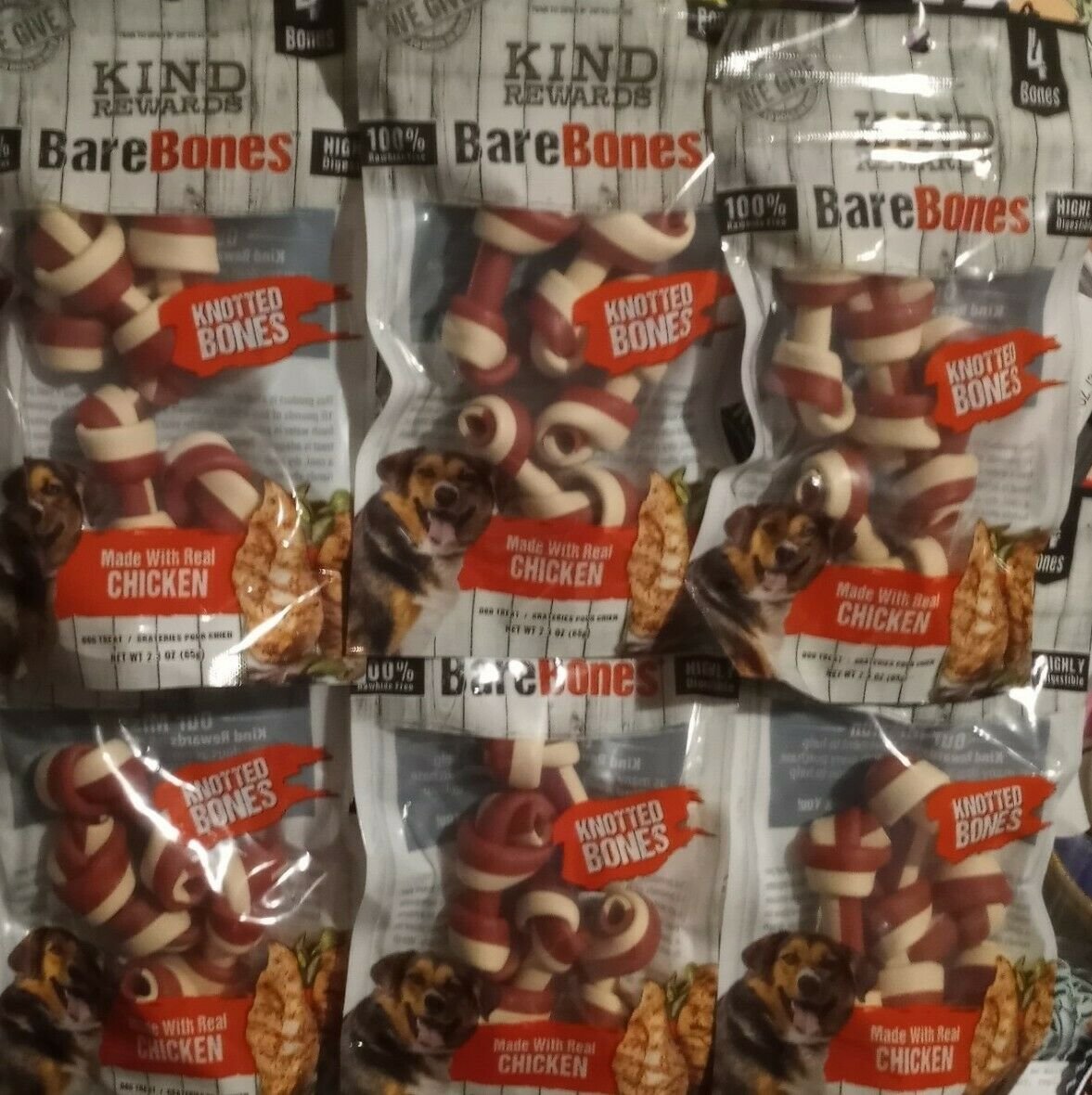 6 Packs (24) Kind Rewards Knotted Bones Chicken Dog Treats 4 pk. x 6