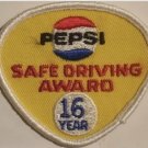 Pepsi Safe Driving Award 16 Year embroidered sew on patch