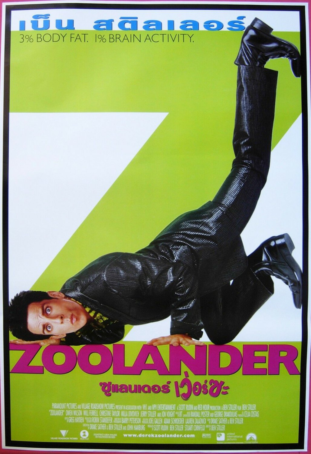 Zoolander (2001) Thai Movie Poster Ben Stiller Original