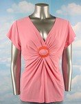 Stretch Knit V-neck Top (Plus Size)-1070PN-EX114-b2b