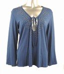 Stretch Knit Keyhole Top (Plus Size)-4644BL-ES528-b2b