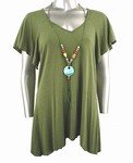 Stretch Knit V-neck Top (Plus Size)-4649GN-ES204-b2b