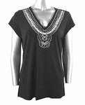 Stretch Knit V-neck Top (Plus Size)-4785BK-ES157-b2b