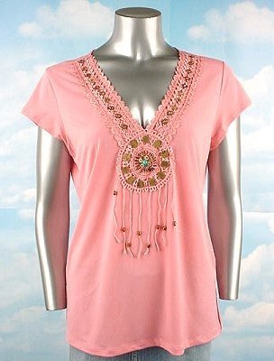 Stretch Knit V-neck Top (Plus Size)-4983PN-ES007-b2b