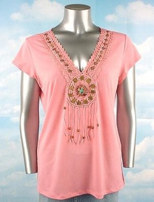 Stretch Knit V-neck Top (Plus Size)-4983PN-ES007-b2b