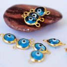 Set Of 10 Turquoise Evil Eye Charms, Gold Plated Turkish Evil Eye Beads Supply