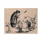 Mounted Rubber Stamp, Witch W/ Familiars, Witchcraft, Magic, Halloween, Witches